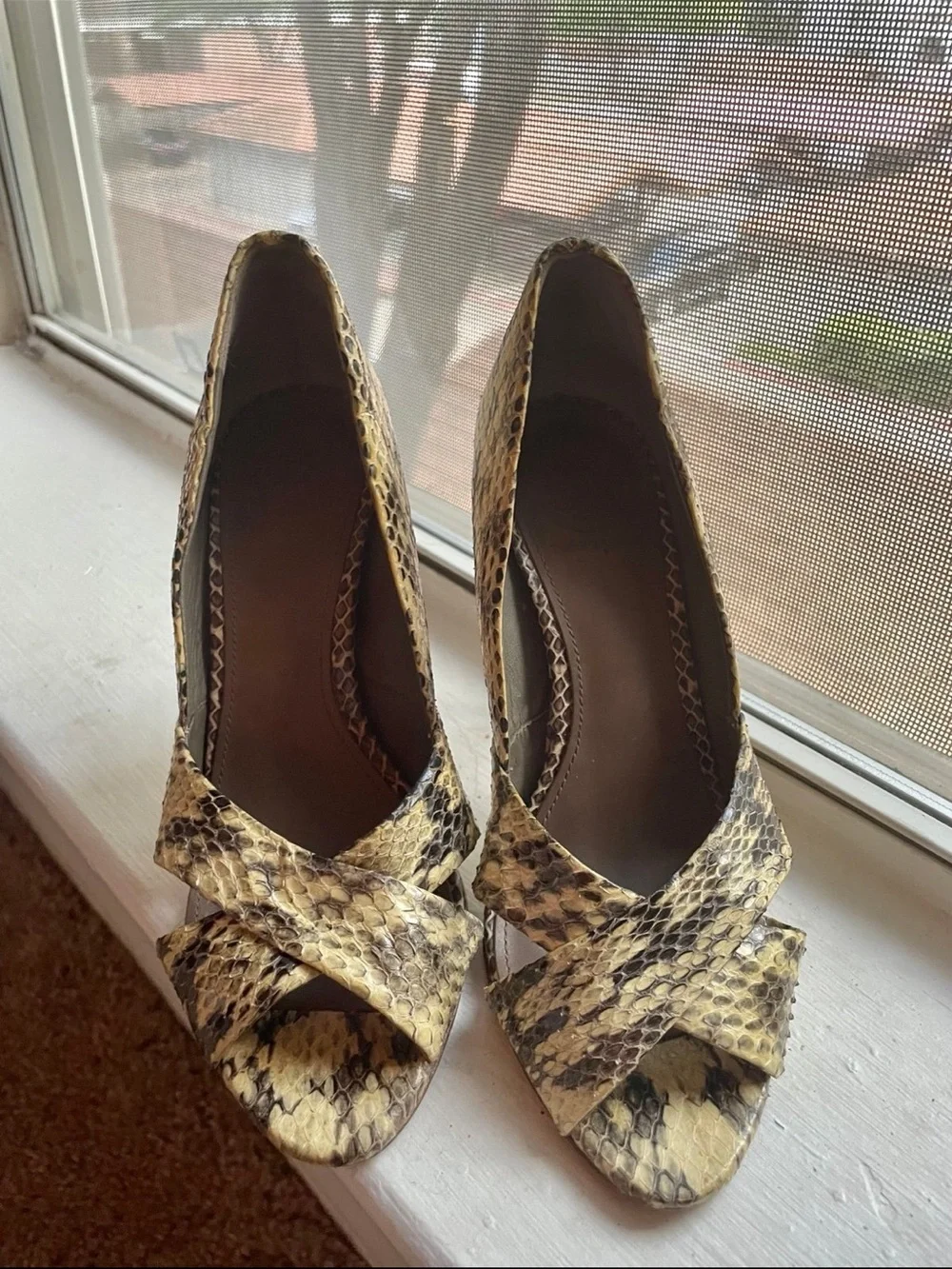 Women’s Snake-Print Peep-Toe Pumps tan color print